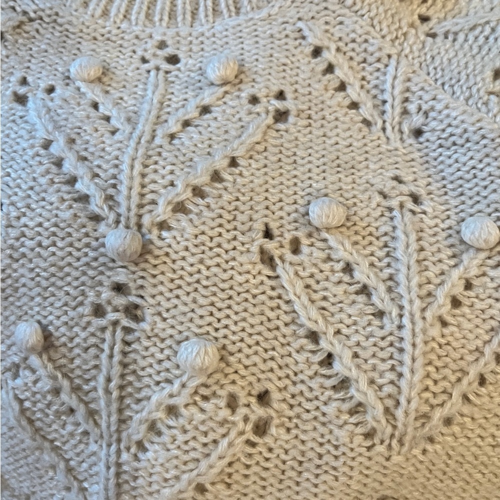 Silverflint wool mock neck cropped body pom pom knit sweater - Size Medium - Picture 3 of 5